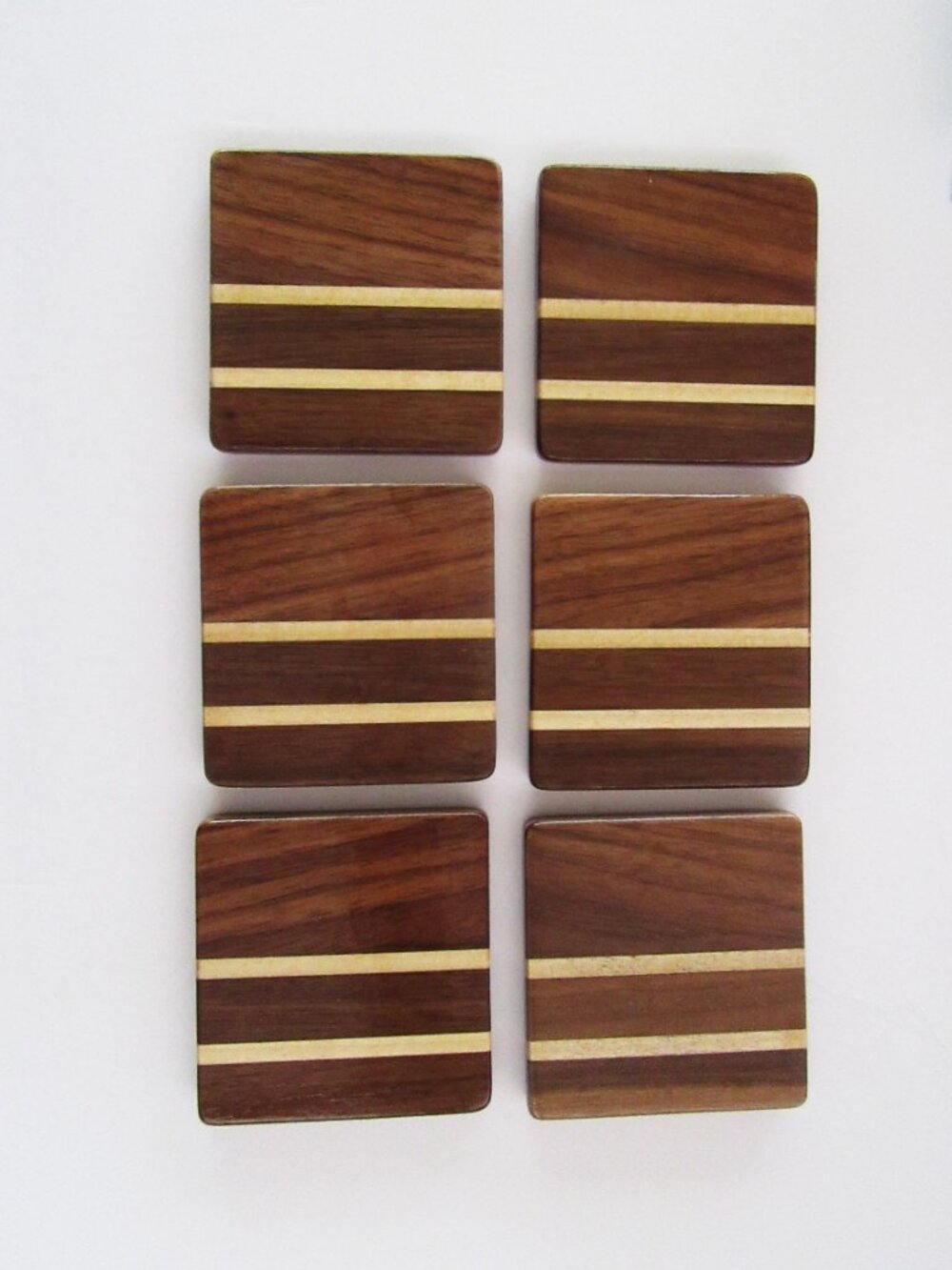 Hand Crafted wood coasters - walnut & poplar - set of 6 - barware - modern decor